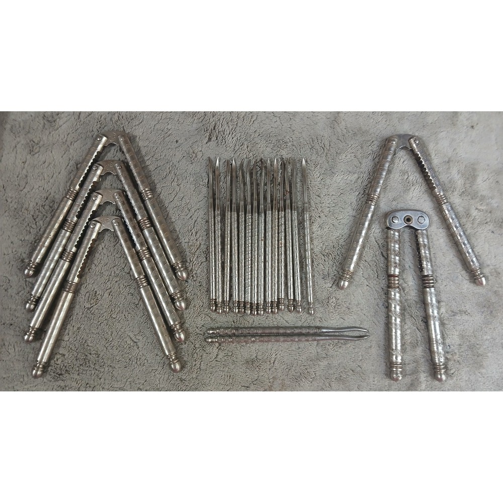 Vintage HMQ Nutcrackers Seafood Picks Set 22 Pieces Textured Metal READ